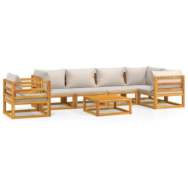 vidaXL 7 Piece Garden Lounge Set with Light Grey Cushions Solid Wood