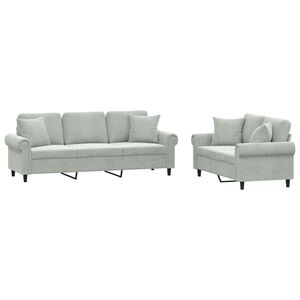 vidaXL 2 Piece Sofa Set with Pillows Light Grey Velvet