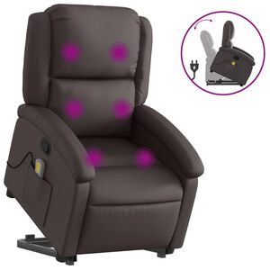 vidaXL Stand up Massage Recliner Chair Dark Brown Real Leather