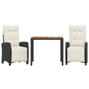 vidaXL 3 Piece Garden Dining Set with Cushions Black Poly Rattan
