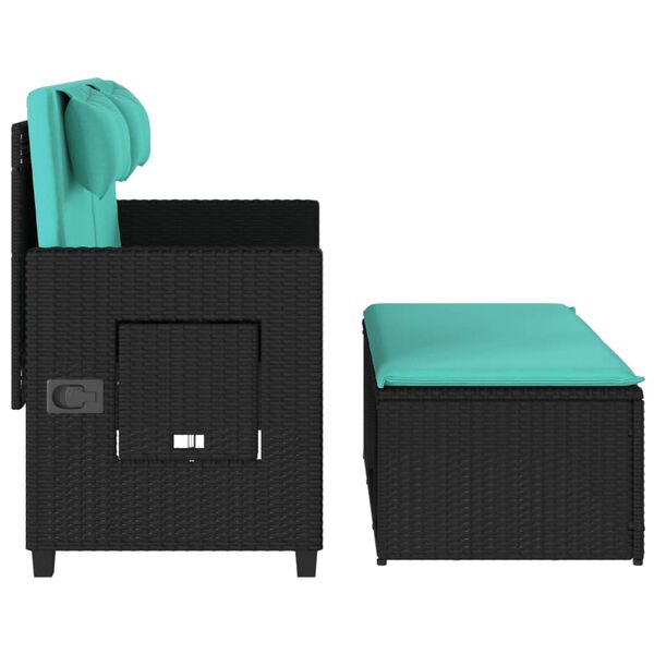 vidaXL Reclining Garden Bench with Cushions Black Poly Rattan