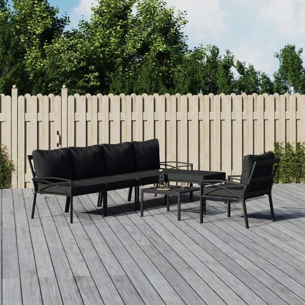 vidaXL 7 Piece Garden Lounge Set with Grey Cushions Steel