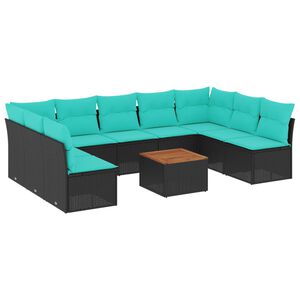 vidaXL 10 Piece Garden Sofa Set with Cushions Black Poly Rattan