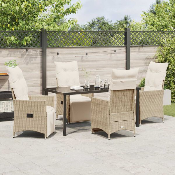 vidaXL Garden Dining Set with Cushion 5 pcs Beige Poly Rattan