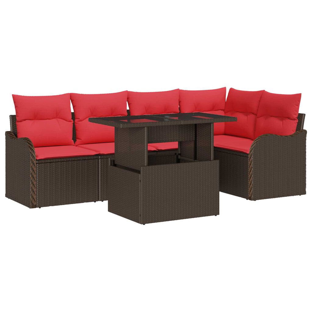 vidaXL 6 Piece Garden Sofa Set with Cushions Brown Poly Rattan