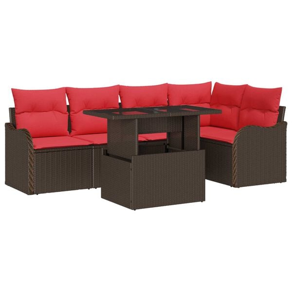 vidaXL 6 Piece Garden Sofa Set with Cushions Brown Poly Rattan