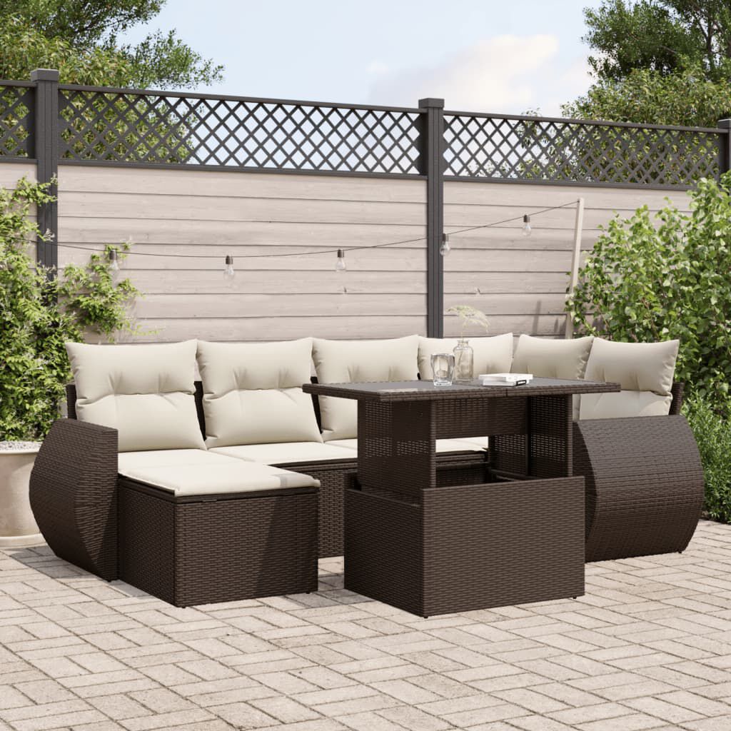 vidaXL 7 Piece Garden Sofa Set with Cushions Brown Poly Rattan