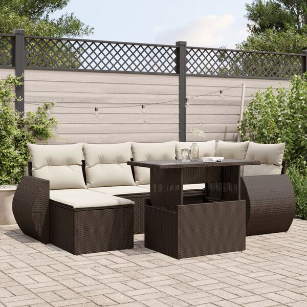 vidaXL 7 Piece Garden Sofa Set with Cushions Brown Poly Rattan