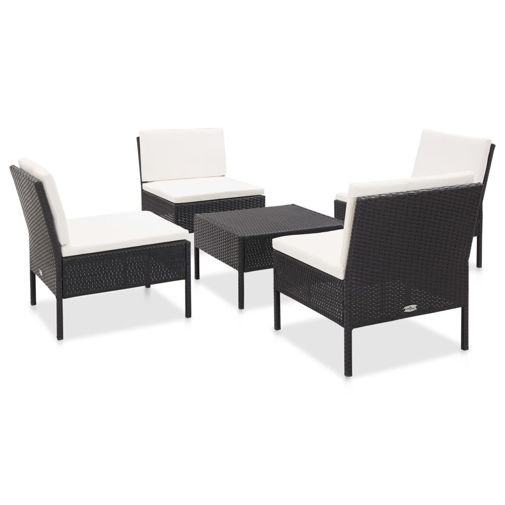 vidaXL 5 Piece Garden Sofa Set with Cushions Poly Rattan Black