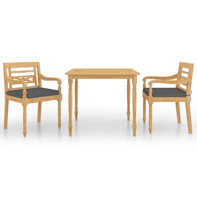 vidaXL 3 Piece Garden Dining Set with Cushions Solid Teak Wood