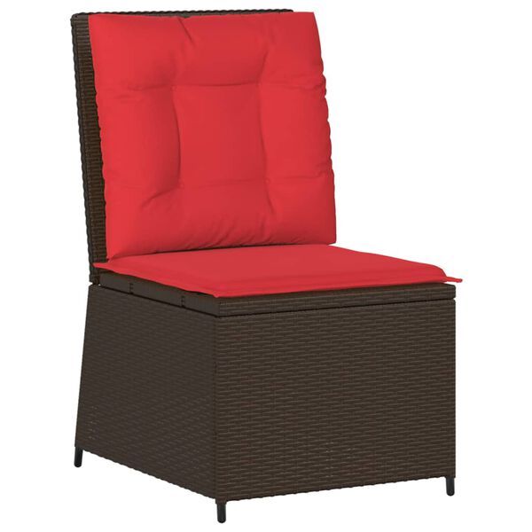 vidaXL Reclining Garden Sofa with Cushions Brown Poly Rattan