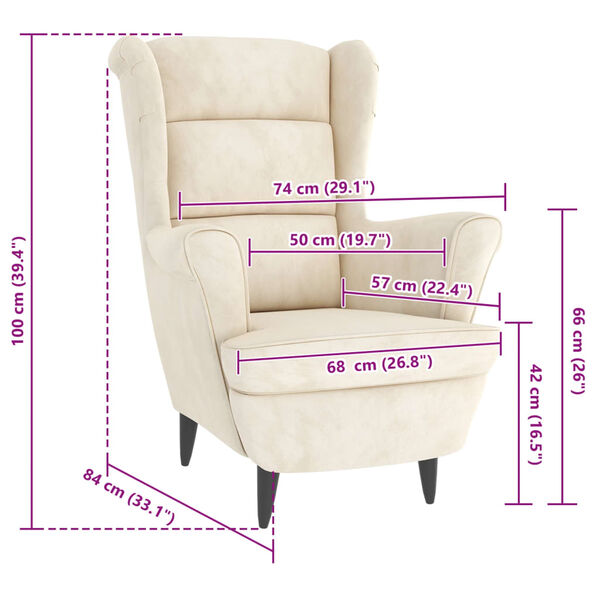 vidaXL Armchair Cream White Velvet