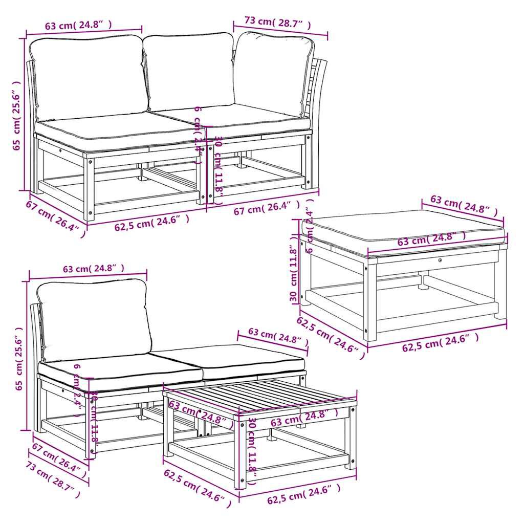vidaXL 6 Piece Garden Lounge Set with Cushions Solid Wood Acacia