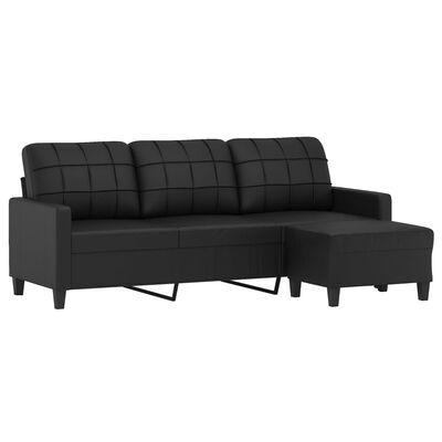 vidaXL 3-Seater Sofa with Footstool Black 180 cm Faux Leather