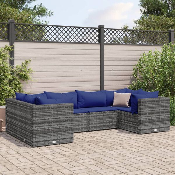 vidaXL 6 Piece Garden Lounge Set with Cushions Grey Poly Rattan