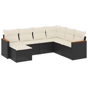 vidaXL 7 Piece Garden Sofa Set with Cushions Black Poly Rattan
