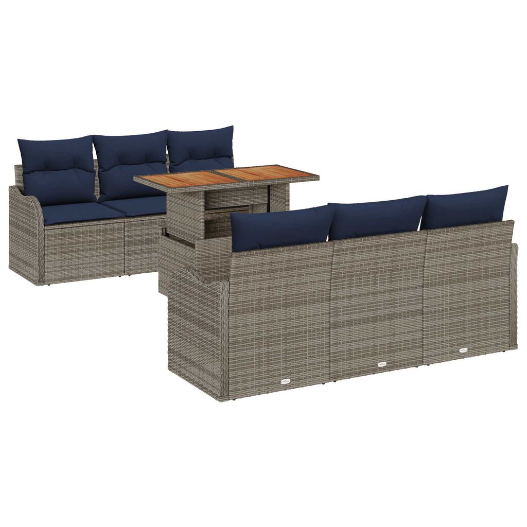 vidaXL 7 Piece Garden Sofa Set with Cushions Grey Poly Rattan Acacia