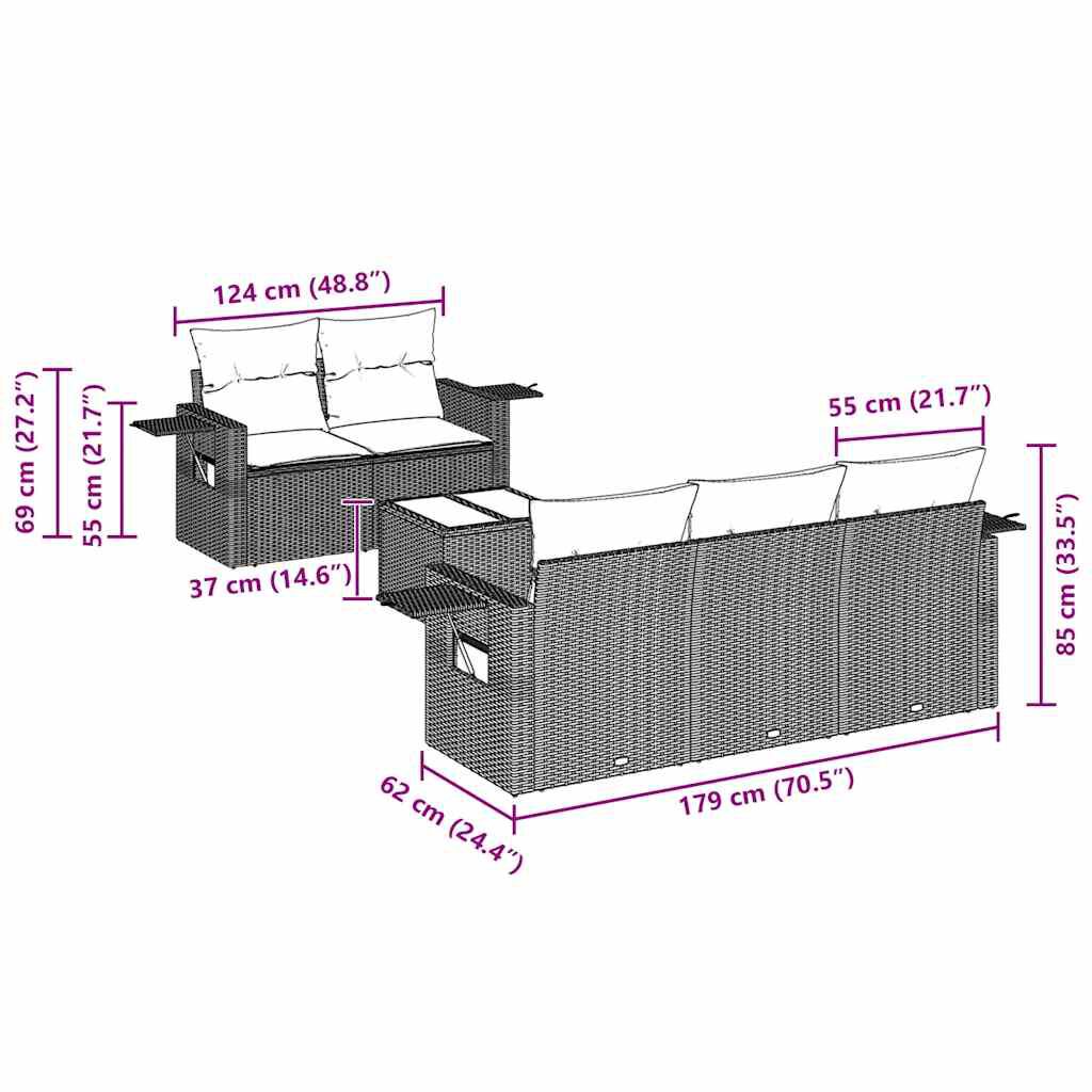 vidaXL 6 Piece Garden Sofa Set with Cushions Black Poly Rattan