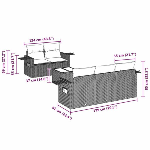 vidaXL 6 Piece Garden Sofa Set with Cushions Black Poly Rattan