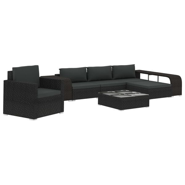 vidaXL 8 Piece Garden Lounge Set with Cushions Poly Rattan Black