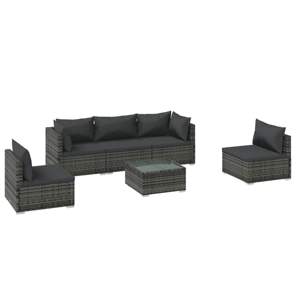 vidaXL 6 Piece Garden Lounge Set with Cushions Poly Rattan Grey