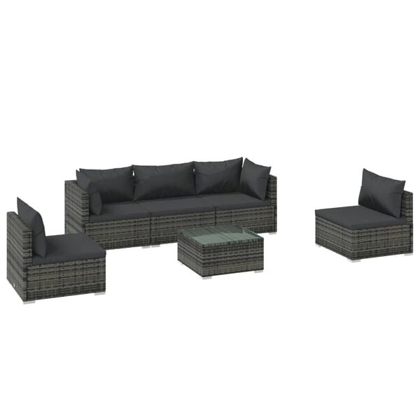 vidaXL 6 Piece Garden Lounge Set with Cushions Poly Rattan Grey