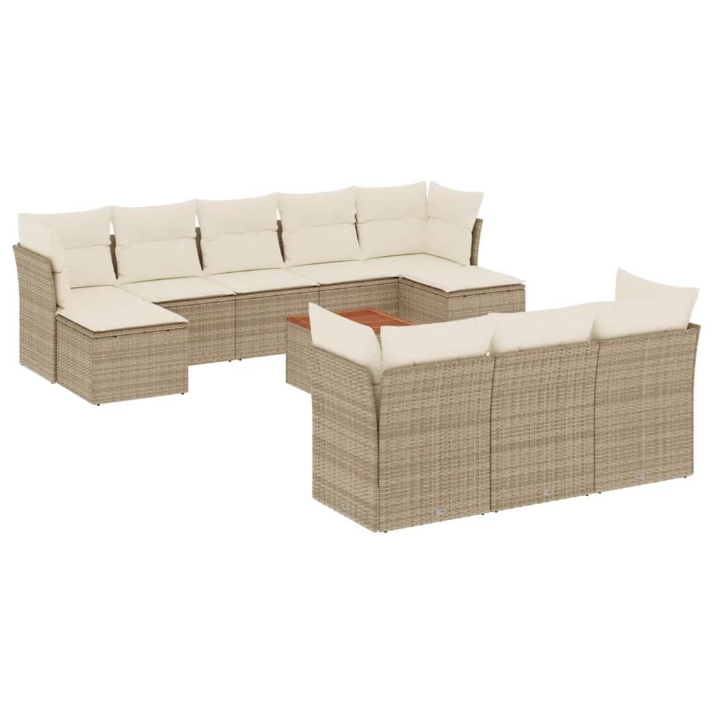 vidaXL 11 Piece Garden Sofa Set with Cushions Beige Poly Rattan