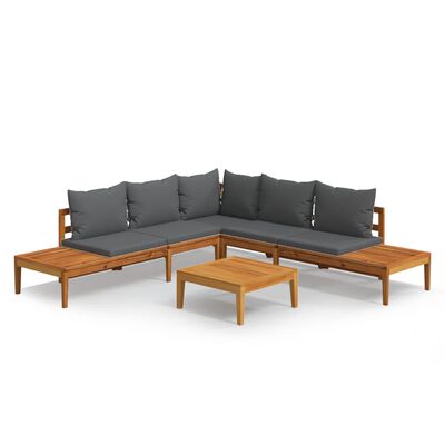 vidaXL 4 Piece Garden Lounge Set with Dark Grey Cushions Acacia Wood