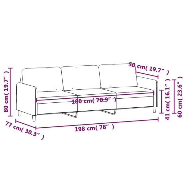 vidaXL 3-Seater Sofa Dark Grey Velvet 180 cm