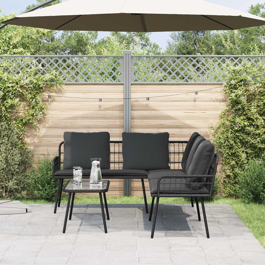 vidaXL L-Shaped Sofa Black 231x173x78 cm Poly Rattan