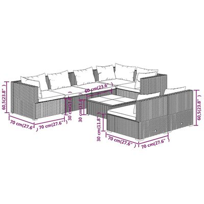 vidaXL 8 Piece Garden Lounge Set with Cushions Brown Poly Rattan