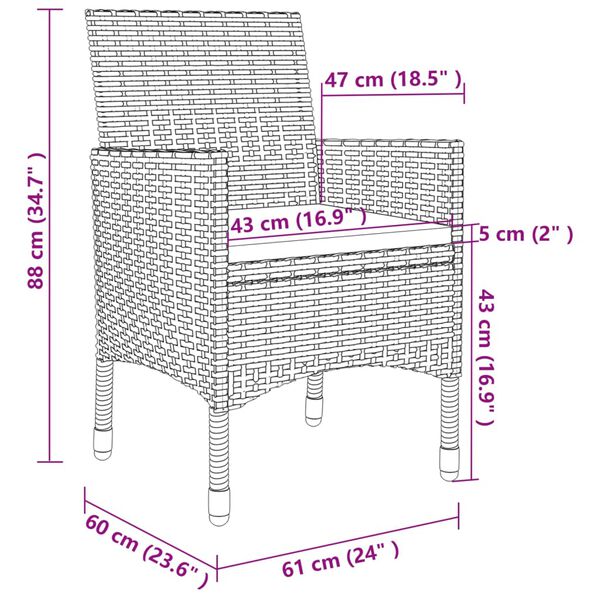 vidaXL 3 Piece Garden Dining Set with Cushions Poly Rattan and Glass