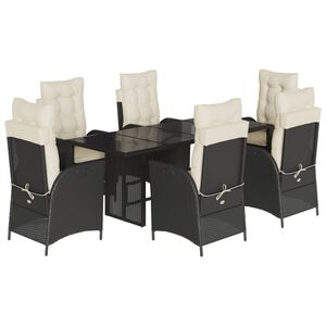 vidaXL 7 Piece Garden Dining Set with Cushions Brown Poly Rattan