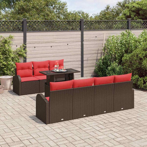 vidaXL Garden Sofa Set with Storage 8 pcs Brown Poly rattan