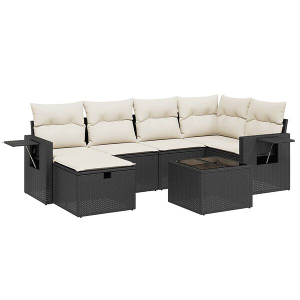 vidaXL 7 Piece Garden Sofa Set with Cushions Black Poly Rattan