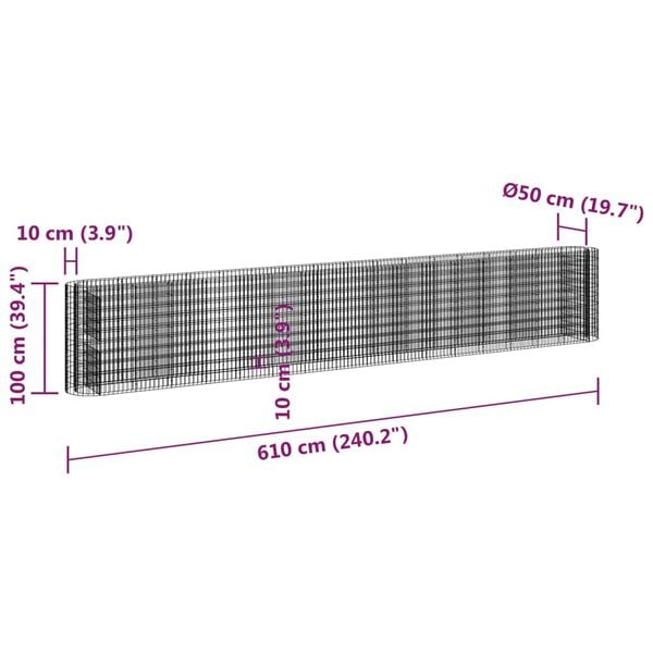 vidaXL Gabion Raised Bed Galvanised Iron 610x50x100 cm
