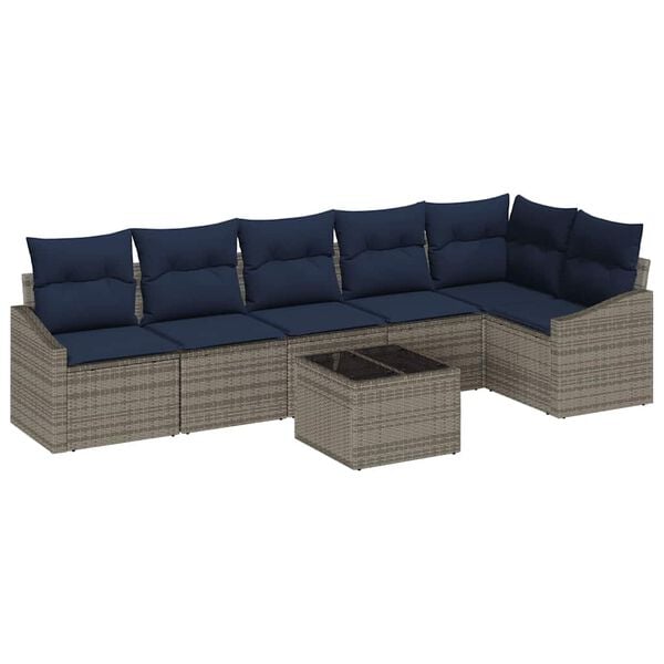 vidaXL Sofa Set with Cushion 7 pcs Grey Poly Rattan