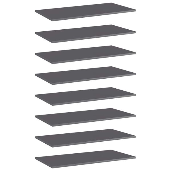 vidaXL Bookshelf Boards 8 pcs High Gloss Grey 80x40x1.5 cm Engineered Wood