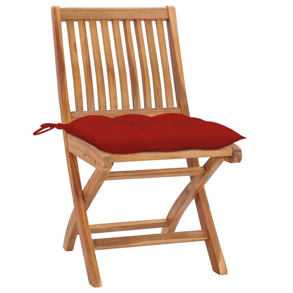 vidaXL Garden Chairs 2 pcs with Red Cushions Solid Teak Wood