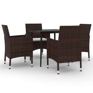 vidaXL 5 Piece Garden Dining Set with Cushions Poly Rattan and Glass