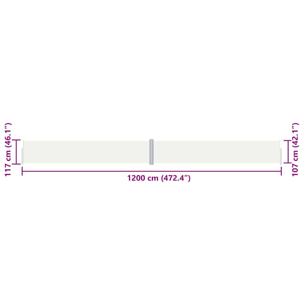 vidaXL Retractable Side Awning Cream 117x1200 cm