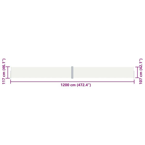 vidaXL Retractable Side Awning Cream 117x1200 cm