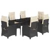 vidaXL 7 Piece Garden Dining Set with Cushions Black Poly Rattan