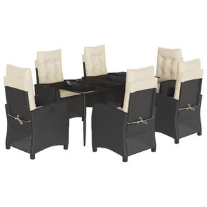 vidaXL 7 Piece Garden Dining Set with Cushions Black Poly Rattan