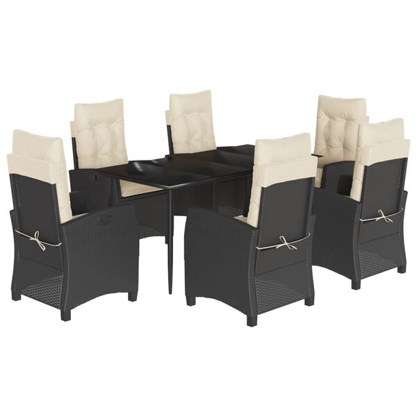 vidaXL 7 Piece Garden Dining Set with Cushions Black Poly Rattan