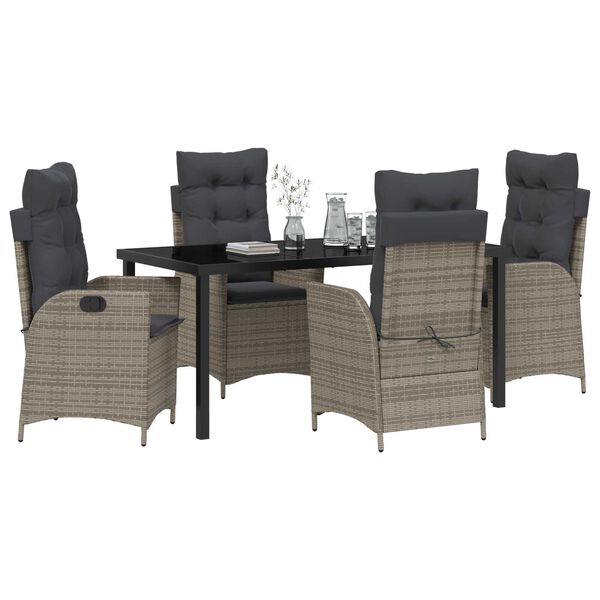 vidaXL Garden Dining Set with Cushion 5 pcs Grey Poly Rattan