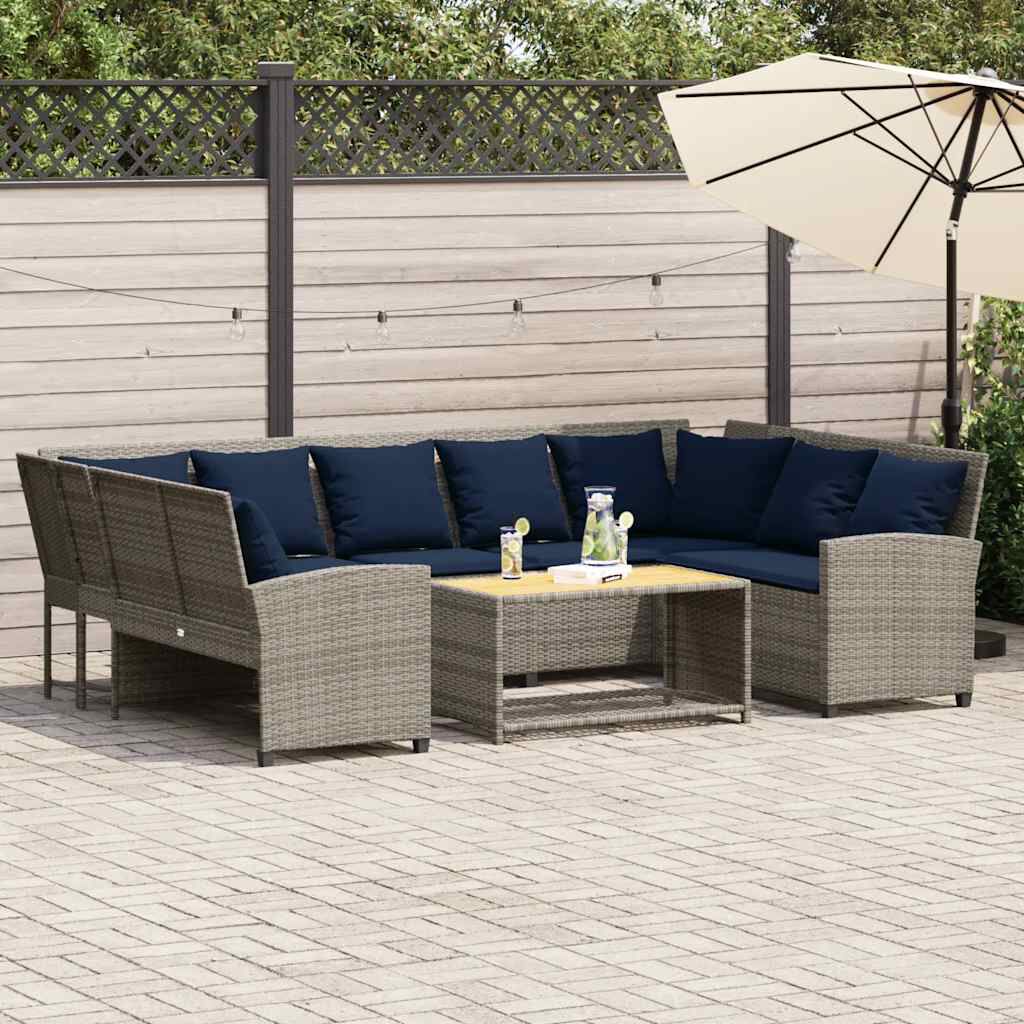 vidaXL Garden Sofa with Cushions Grey Poly Rattan