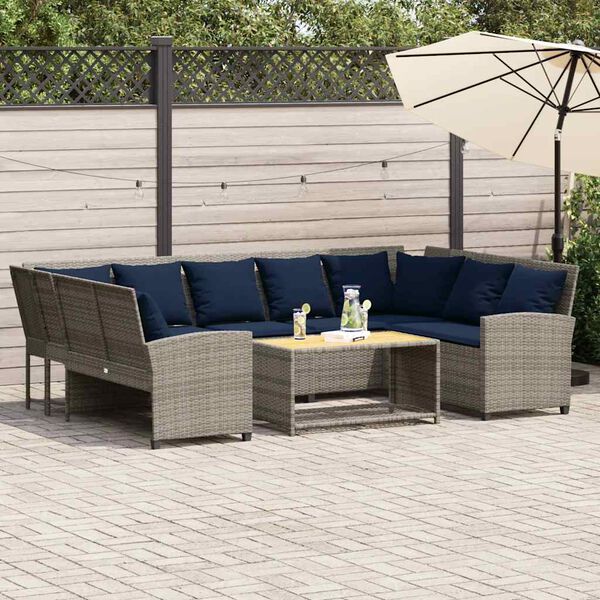 vidaXL Garden Sofa with Cushions Grey Poly Rattan