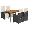 vidaXL 5 Piece Garden Dining Set with Cushions Black Poly Rattan