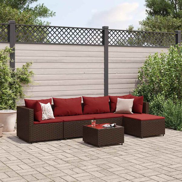 vidaXL 5 Piece Garden Lounge Set with Cushions Brown Poly Rattan